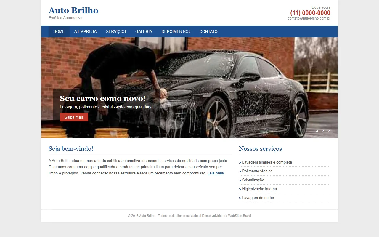 Exemplo ilustrativo de site antigo de estética automotiva