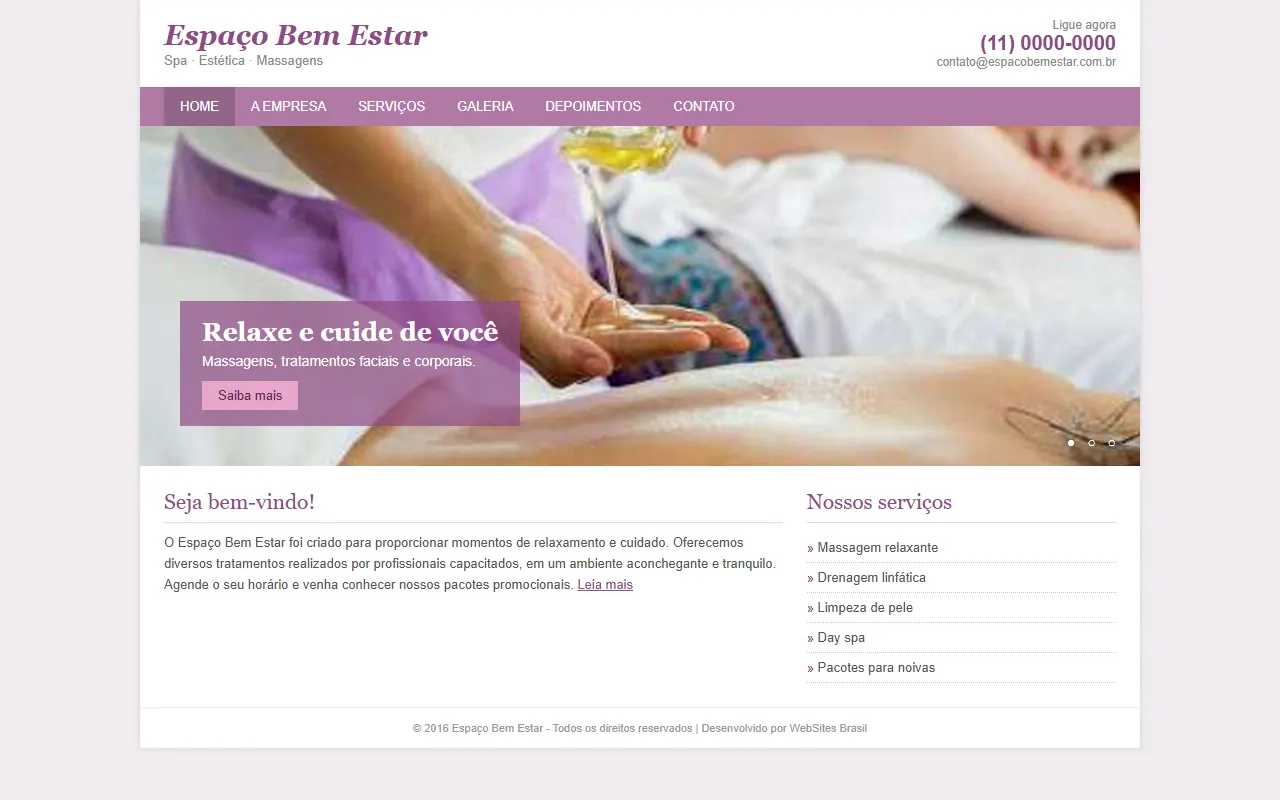 Exemplo ilustrativo de site antigo de spa